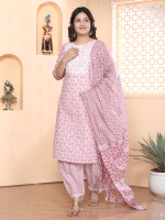 100% cotton  Salwar Suit with Dupatta in Cotton (Light Pink)-KR-26