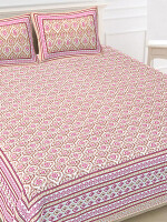 Jaipuri Print Cotton king 90 by 108 Floral Bedsheet with two big size pillow cover BS-5 Pink
