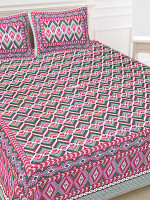 Pink Jaipuri Print Cotton king 90 by 108 Floral Bedsheet with two big size pillow cover BS-9