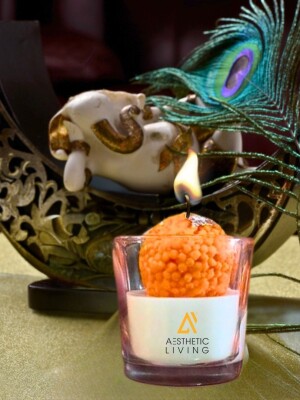 Aesthetic Living Festive Motichoor Laddoo Soywax Candle(Jasmine)- 75 g