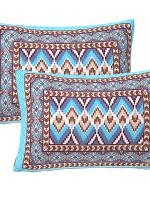 Blue Zic Zac Jaipuri Print Cotton king 90 by 108 Floral Bedsheet with two big size pillow cover BS-10