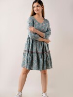 Marble Print Balloon Sleeve Organza Dress that executes elegance exquisitely.