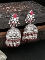 Sterling Silver Jhumkas Silver Earrings Silver Kundan Pearl Jhumka by silver tales