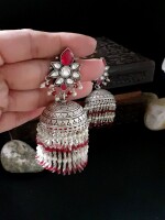 Sterling Silver Jhumkas Silver Earrings Silver Kundan Pearl Jhumka by silver tales