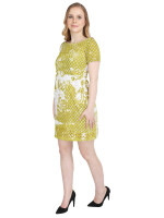 100 % cotton ,Green and white printed woven A-line dress,