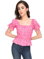 100% cotton,Pink tie and dye woven smocked fitted crop top