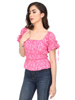 100% cotton,Pink tie and dye woven smocked fitted crop top