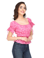 100% cotton,Pink tie and dye woven smocked fitted crop top