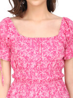 100% cotton,Pink tie and dye woven smocked fitted crop top