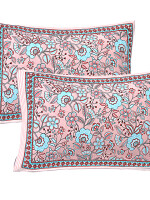 Pink & Grey Jaipuri Print Cotton king 90 by 108 Floral Bedsheet with two big size pillow cover BS-15