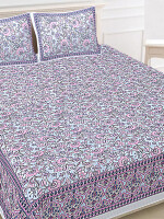 Purple floral Print Jaipuri Cotton king 90 by 108 Floral Bedsheet with two big size pillow cover BS-18