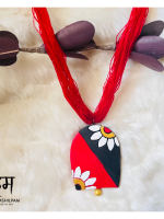 Terracotta Necklace & Earrings (Red & Black)