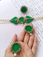 Green kundan choker and earrings set