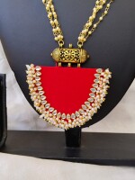 Red kundan and beads necklace earrings set