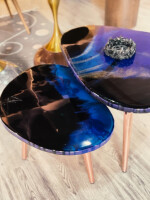 Customized resin table set side nesting table & coffee table with golden-plated steel legs