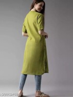 Solid Pattern Long Sleeve Kurti for Women (Green)-KR-01
