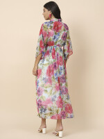 Floral Printed Kaftan V-neck, three – quarter, kimono sleeve Midi Dress