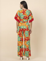 Women Floral printed  V- neckline, regular half sleeves with frilly lace Polyester Co-ord Sets