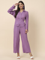 Full cuff sleeves, button closure Solid Rayon Crepe Co-ords