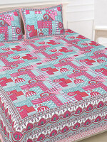 Jaipuri Print Cotton king 90 by 108 Floral Bedsheet with two big size pillow cover BS-22 Multicolor