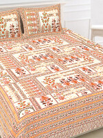 Jaipuri Print Cotton king 90 by 108 Floral Bedsheet with two big size pillow cover BS-24 Multicolor Floral print