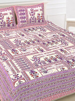 Jaipuri Print Cotton king 90 by 108 Floral Bedsheet with two big size pillow cover BS-26 Multicolor Floral print