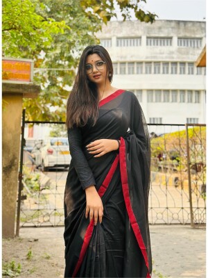 Pure cotton red border saree