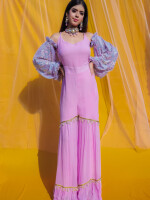 Lilac georgette Jumpsuit With Sequins Sleeves, Crafted from the finest quality material