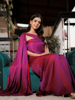 Dual toned ,Purple Malai silk Drape Dress ,the dress flaunts sleeveless, elasticized fitting with side zipper closure. 