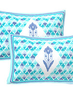 Jaipuri Print Cotton king 90 by 108 Floral Bedsheet with two big size pillow cover BS-34 Blue