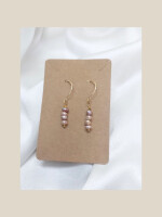 Classy Pink pearl long drop earrings, feature naturally onion-colored freshwater pearls, handcrafted in gold plated wire