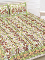Jaipuri Print Cotton king 90 by 108 Floral Bedsheet with two big size pillow cover BS-35 Multicolor