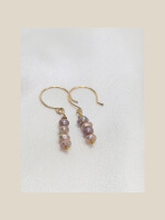 Classy Pink pearl long drop earrings, feature naturally onion-colored freshwater pearls, handcrafted in gold plated wire