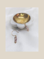 Classy Pink pearl long drop earrings, feature naturally onion-colored freshwater pearls, handcrafted in gold plated wire