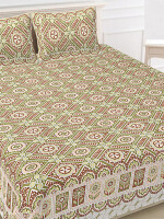 Jaipuri Print Cotton king 90 by 108 Floral Bedsheet with two big size pillow cover BS-39 Multicolor