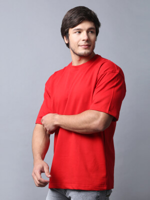 Red Cotton oversized men's T-shirt