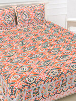 Jaipuri Print Cotton king 90 by 108 Floral Bedsheet with two big size pillow cover BS-40 Multicolor