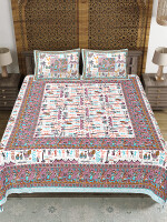 Jaipuri Print Cotton king 90 by 108 Floral Bedsheet with two big size pillow cover BS-45 Multicolor