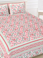 Floral design peach Jaipuri Print Cotton king 90 by 108 Bedsheet with two big size pillow cover BS-47
