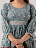 Women's Pure Cotton Designer Printed Dress-(BLUE)-DR4001BLUE