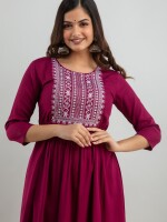 Women's Solid Dyed Rayon Designer Embroidered A-Line Kurta - KR0105WINE