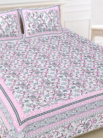 Floral Pink Jaipuri Print Cotton king 90 by 108 Floral Bedsheet with two big size pillow cover BS-50