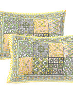 Yellow Jaipuri Print Cotton king 90 by 108 Floral Bedsheet with two big size pillow cover BS-52