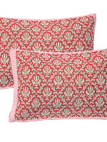 Peach Jaipuri Print Cotton king 90 by 108 Floral Bedsheet with two big size pillow cover BS-62