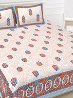 Floral border Jaipuri Print Cotton king 90 by 108 Floral Bedsheet with two big size pillow cover BS-63