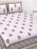 White & pink Jaipuri Print Cotton king 90 by 108 Floral Bedsheet with two big size pillow cover BS-66 Floral print