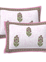 White & pink Jaipuri Print Cotton king 90 by 108 Floral Bedsheet with two big size pillow cover BS-66 Floral print