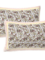 Beige Jaipuri Print Cotton king 90 by 108 Floral Bedsheet with two big size pillow cover BS-68