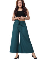 Green flared bottom palazzo pants for women