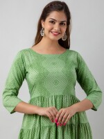 Women's Pure Cotton Printed Ankle Length Full Flared Traditional Kurta KR0129GREEN